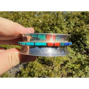 Richard Begay Navajo Sterling Silver Multi Stone Inlay Turqoiuse Cuff Bracelet